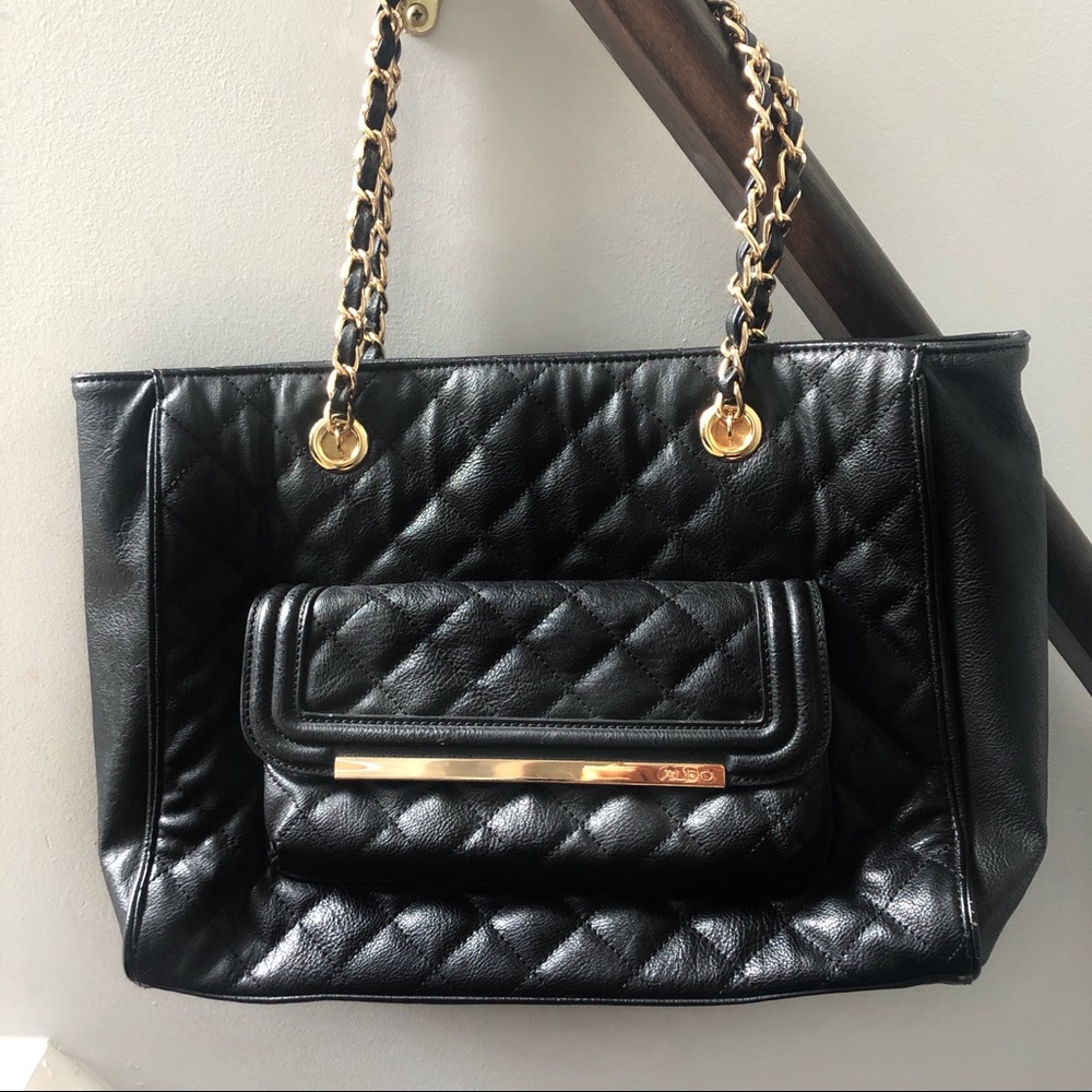 ALDO Faux Leather Quilted Bag (Black and Gold)